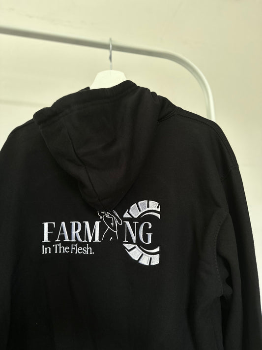 Black Embroidered Farming In The Flesh Hoodie